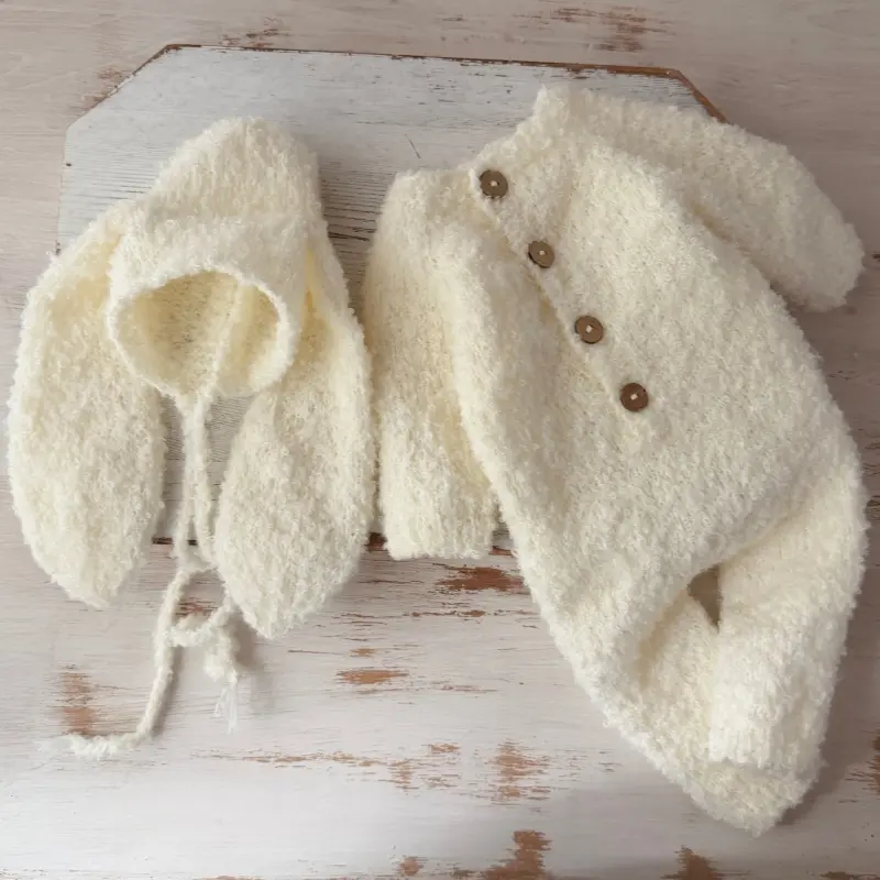 Handmade White Bunny Outfit Set - Newborn Photography Props